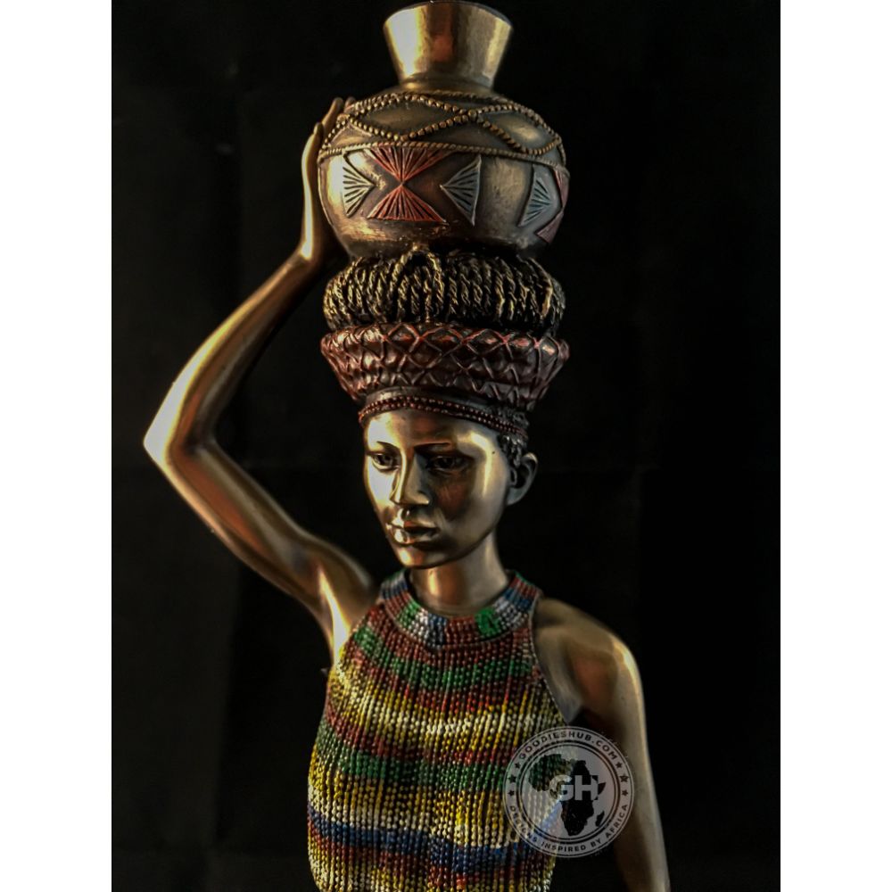 Zulu Maiden African Figurine Bronze Sculpture