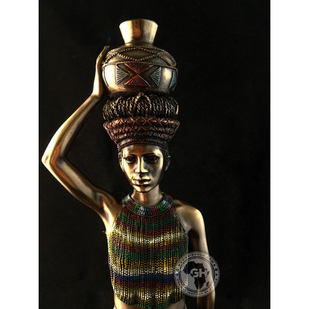 Zulu Maiden African Figurine Bronze Sculpture