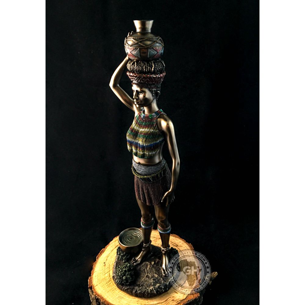 Zulu Maiden African Figurine Bronze Sculpture