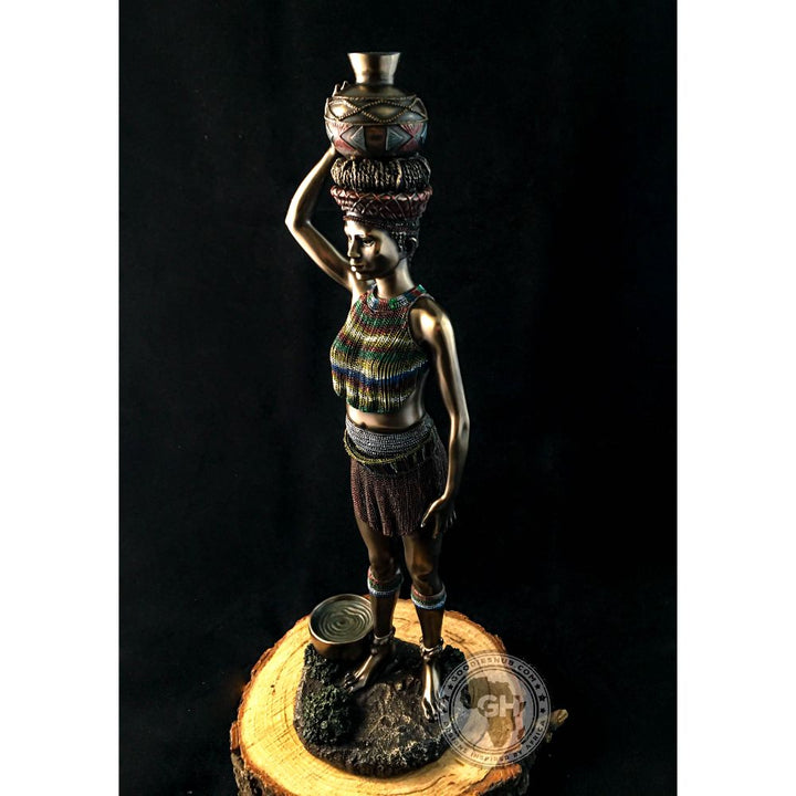 Zulu Maiden African Figurine Bronze Sculpture