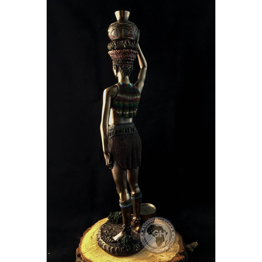 Zulu Maiden African Figurine Bronze Sculpture