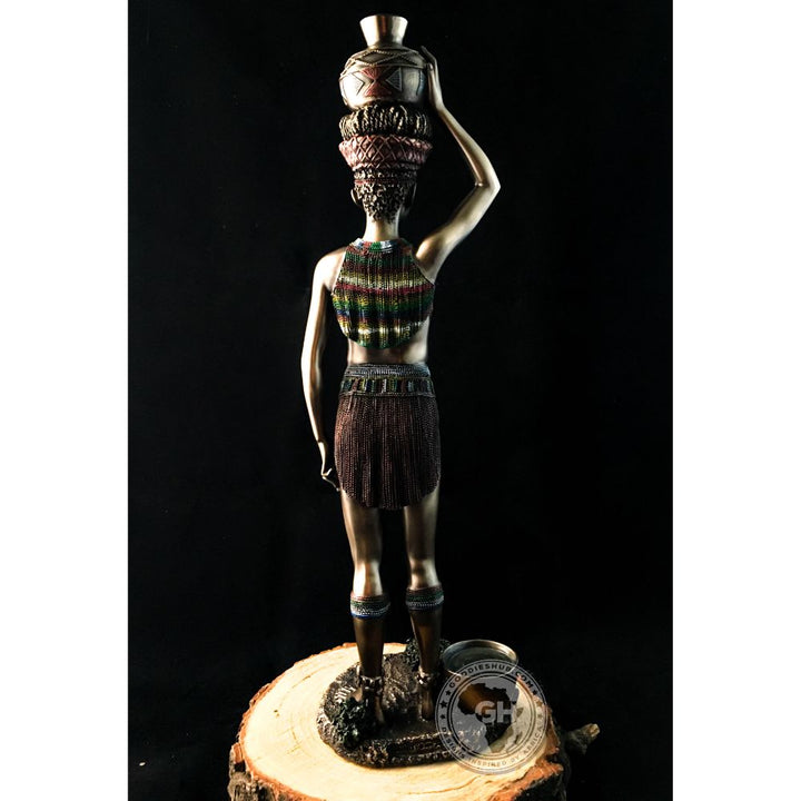 Zulu Maiden African Figurine Bronze Sculpture