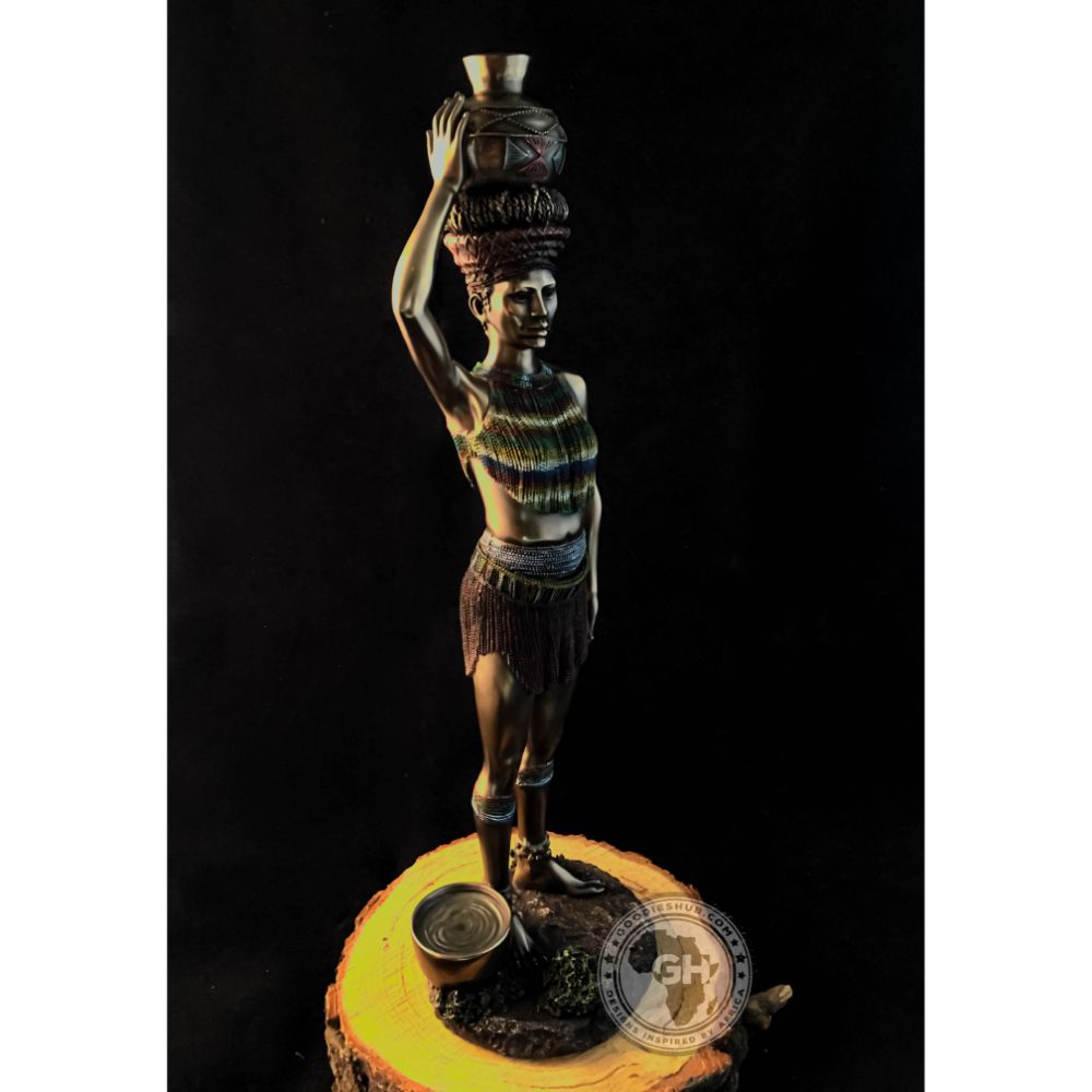 Zulu Maiden African Figurine Bronze Sculpture