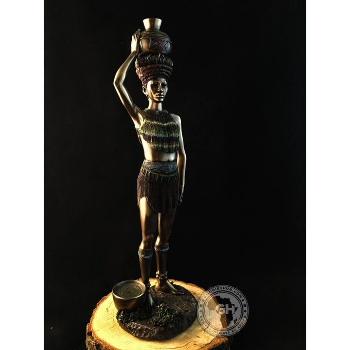 Zulu Maiden African Figurine Bronze Sculpture
