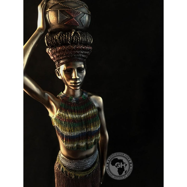 Zulu Maiden African Figurine Bronze Sculpture