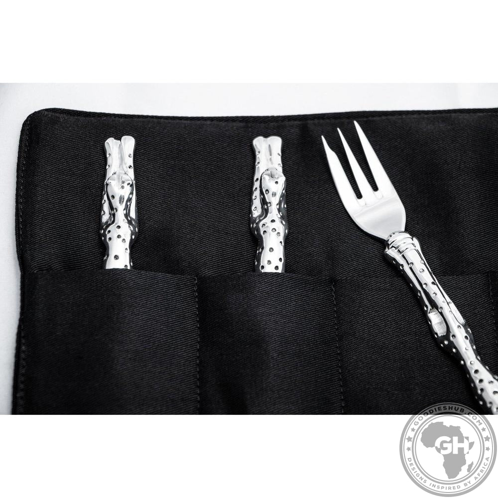 Cake Forks (187mm) (Set of 6) &amp; Pouch - Cheetah Africa Collection - Diana Carmichael-GoodiesHub