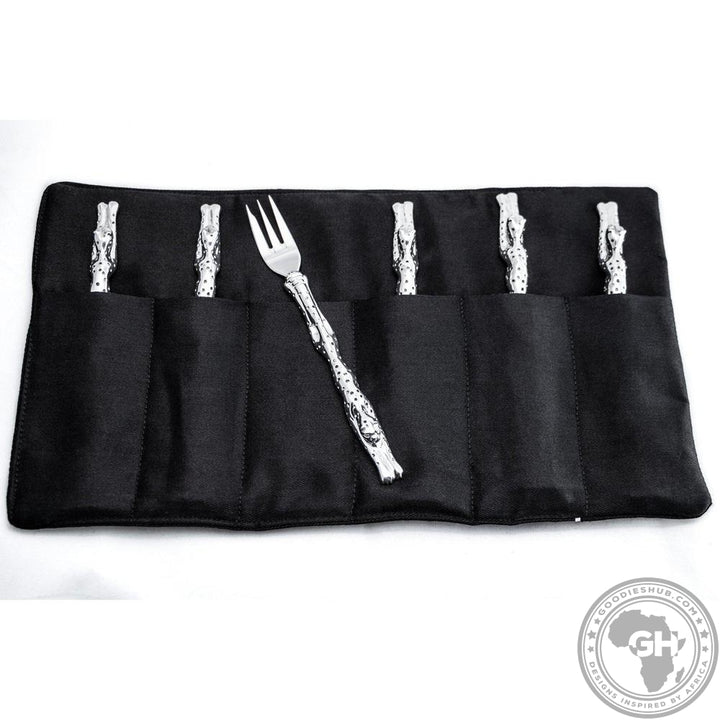 Cake Forks (187mm) (Set of 6) &amp; Pouch - Cheetah Africa Collection - Diana Carmichael-GoodiesHub