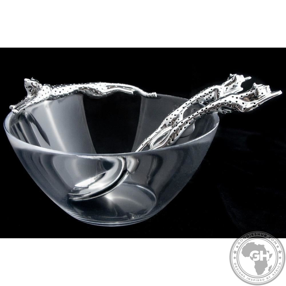 Dish Lying Cheetah & Large Salad Servers - Cheetah Africa Collection - Diana Carmichael-GoodiesHub