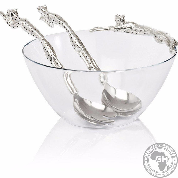 Dish Lying Cheetah &amp; Small Salad Servers - Cheetah Africa Collection - Diana Carmichael-GoodiesHub