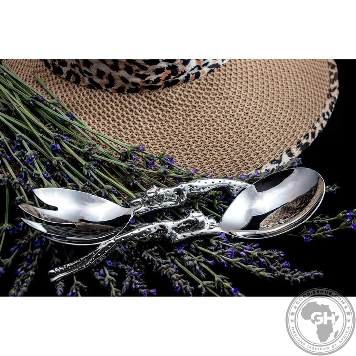 Salad Servers Large Short (195mm) - Cheetah Africa Collection - Diana Carmichael-GoodiesHub