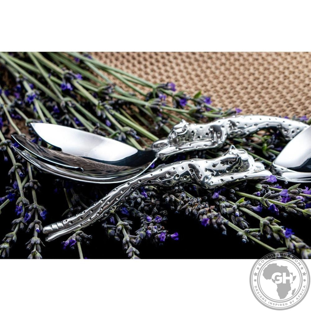 Salad Servers Large Short (195mm) - Cheetah Africa Collection - Diana Carmichael-GoodiesHub