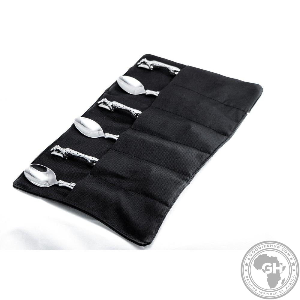 Teaspoons Cheetah (155mm) (Set of 6) &amp; Pouch - Cheetah Africa Collection - Diana Carmichael-GoodiesHub