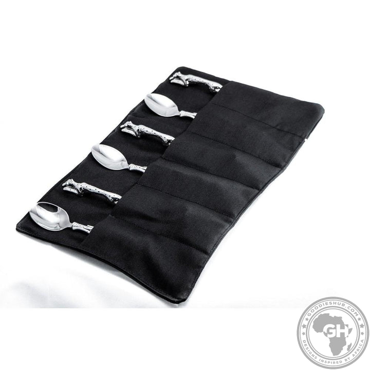 Teaspoons Cheetah (155mm) (Set of 6) &amp; Pouch - Cheetah Africa Collection - Diana Carmichael-GoodiesHub