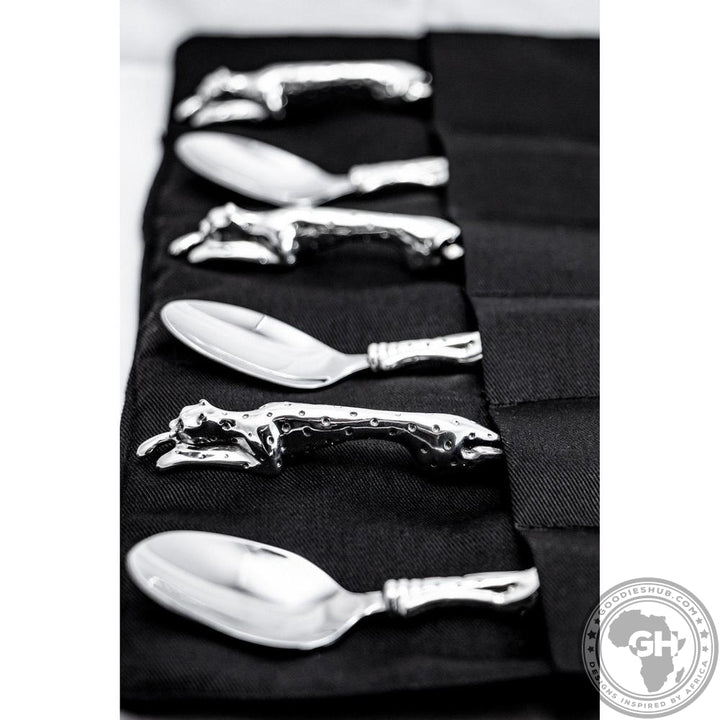 Teaspoons Cheetah (155mm) (Set of 6) &amp; Pouch - Cheetah Africa Collection - Diana Carmichael-GoodiesHub